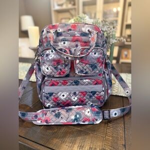 Lug Mini Puddle Jumper Crossbody Tote in a Pink/Gray Floral Print